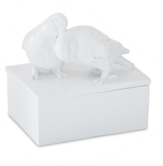 Glossy White Resin Love Birds Lidded Boxes Assorted