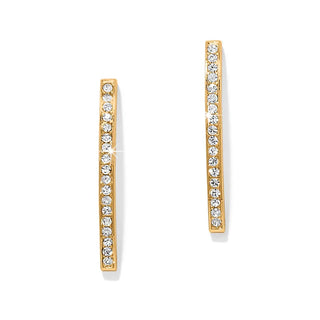 Gold hoop earrings with embedded stones on a white background. Brighton Meridian Geo Bar Post Earrings in Gold