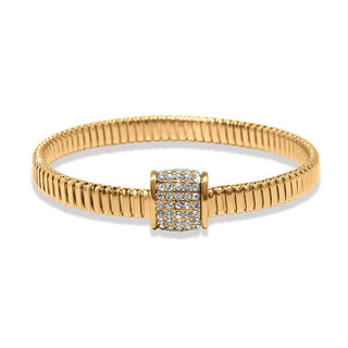 Gold bracelet with a diamond clasp on a white background. Brighton Meridian Solis Spring Bracelet in Gold