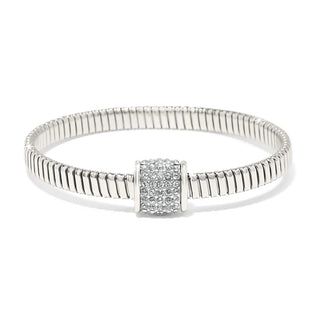 Silver bracelet with a square clasp on a white background. Brighton Meridian Solis Spring Bracelet in Silver
