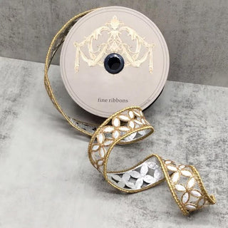 Metallic Floral Silver & Gold Ribbon Sold by the Foot