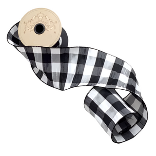 Black & White Check Faux Dupion Ribbon - SOLD BY THE FOOT
