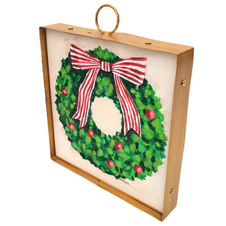 Green Wreath with Red Bow and Balls Mini Metal Art