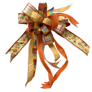 Orange & Turquoise Plaid and Florals Bow