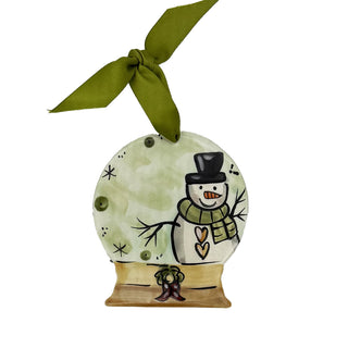 Snowglobe Snowman with Wreath Ornament