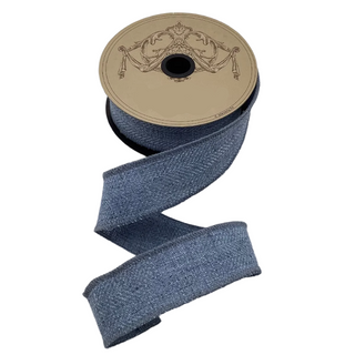 Cadet Blue Faux Linen Herringbone Ribbon - SOLD BY THE FOOT