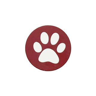 Red coaster with a white paw print goes inside a car