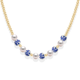 Blue Peony & 14K Gold Filled Ball Beaded Choker