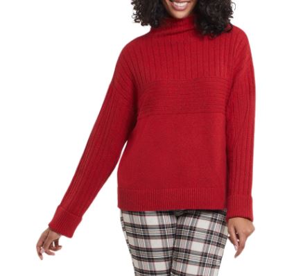 Tribal Ribbed Funnel Neck Sweater in Red