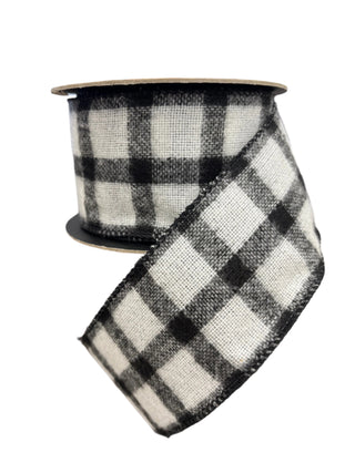 Black & White Check Wool Wired Ribbon 2.5" SOLD BY THE FOOT
