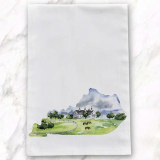 Kentucky Horse Farm Watercolor Tea Towel