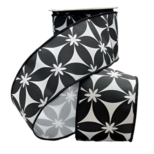 Black & White Daisy Ribbon - SOLD BY THE FOOT
