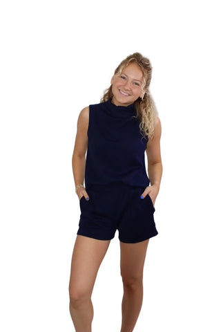 softies navy blue short set 
