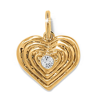 Gold heart-shaped pendant with a central gemstone on a white background. Brighton Token Kosmos Heart Amulet, Gold