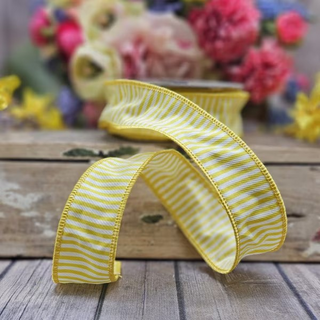 Yellow & White Jacquard Summer Stripes Ribbon - Sold by the Foot