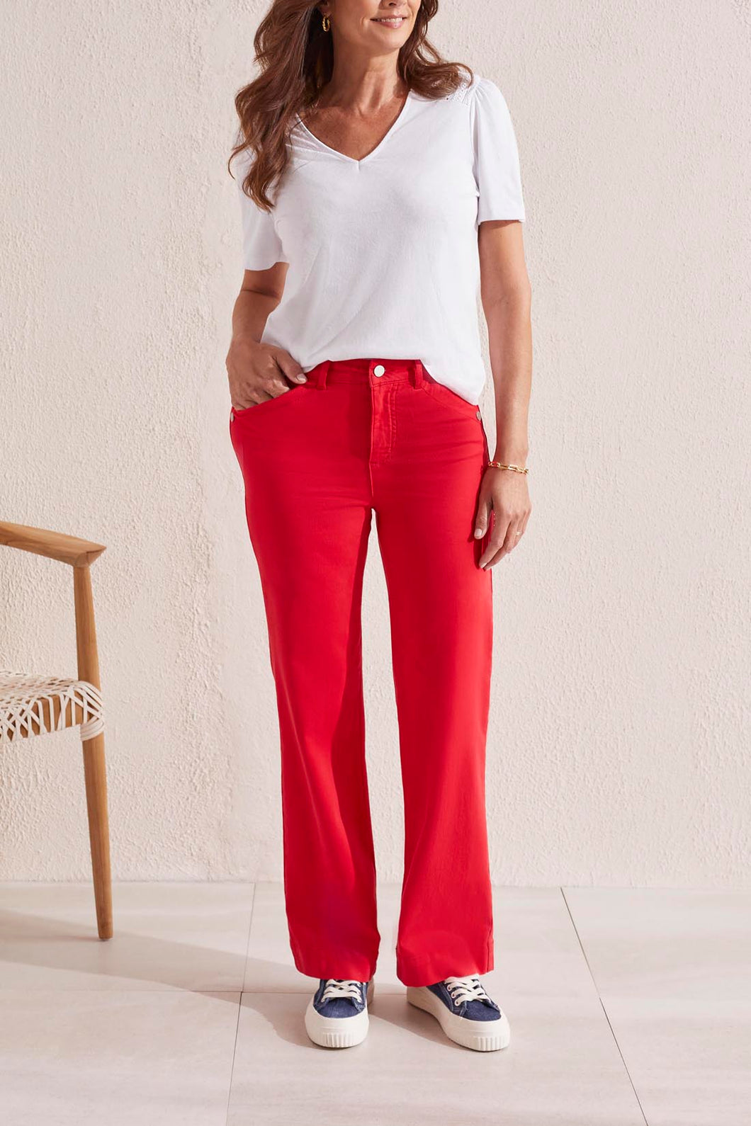 Tribal Fly Front Pant Poppy Red