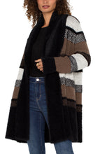 Load image into Gallery viewer, Liverpool Black &amp; Tan Long Sleeve Open Front Shawl Sweater Coatigan
