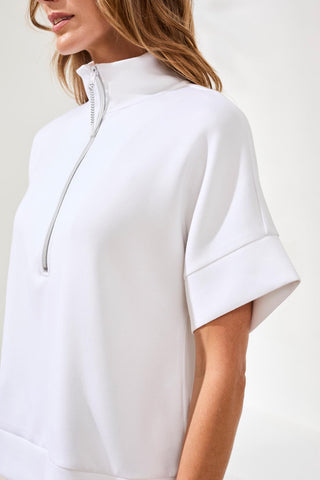 Tribal Techno Lux Mock Neck Zip Top in White