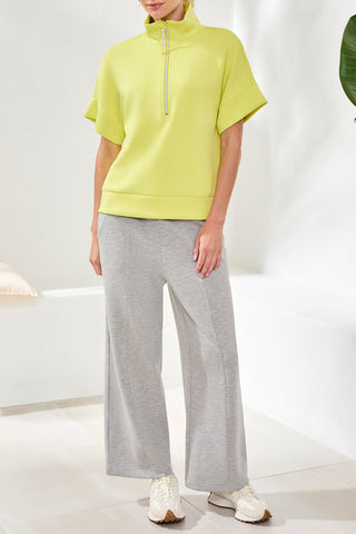 Tribal Techno Lux Mock Neck Zip Top in Limetart