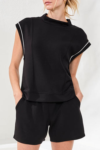 Tribal Techno Lux Mock Neck Contrast Piping in Black