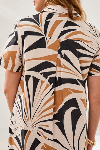 Tribal Short Sleeve 1/2 Button Placket Dress in Canvas