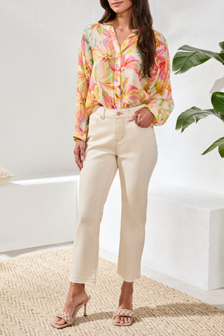 Tribal Sophia Curvy Micro Flare Crop Jeans in Ecru 26