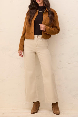 Tribal Comfort Stretch Fly Front Wide Leg Pants in Canvas