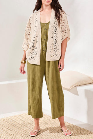 Tribal Crochet 3/4 Sleeve Cardigan in Natural