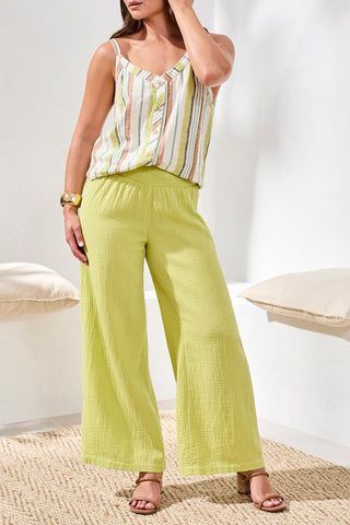 Tribal Flare Pant with Smocking Waistband in Green Banana