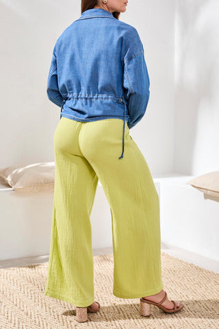 Tribal Flare Pant with Smocking Waistband in Green Banana
