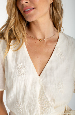 Liverpool Short Sleeve Wrap Front Woven Top with Tie in Cream