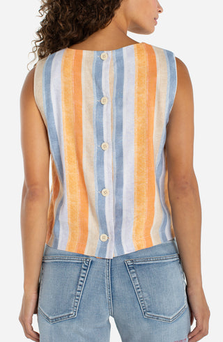 Liverpool Multi Stripe Sleeveless Shell Top with Button Back