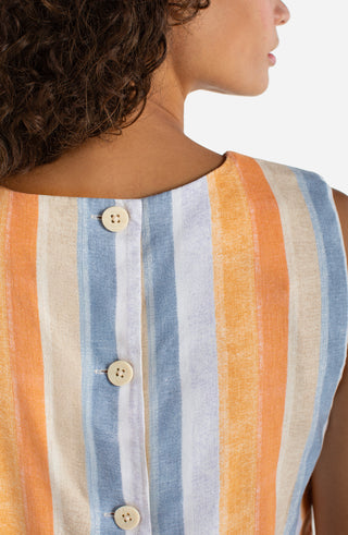 Liverpool Multi Stripe Sleeveless Shell Top with Button Back