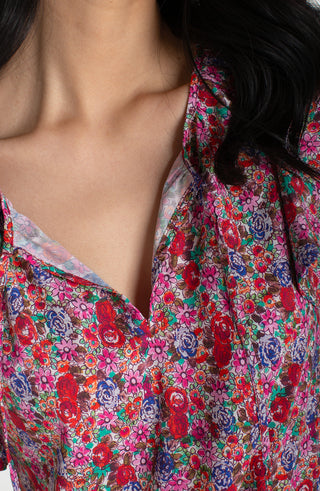 Liverpool Pink Floral Flutter Sleeve Peplum Top with Ties