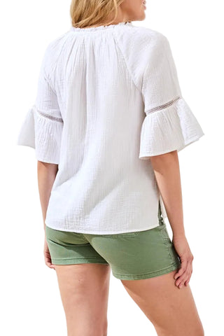 Tribal Raglan Sleeve Blouse with Tape Detail in White