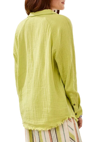 Tribal Raglan Sleeve Shirt with Raw Edge Hem in Green Banana
