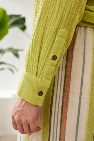 Tribal Raglan Sleeve Shirt with Raw Edge Hem in Green Banana
