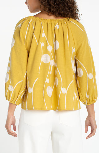 Liverpool Yellow with Cream Embroidery 3/4 Sleeve Top
