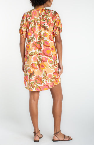 Liverpool Tan Floral Short Sleeve Button Front Dress