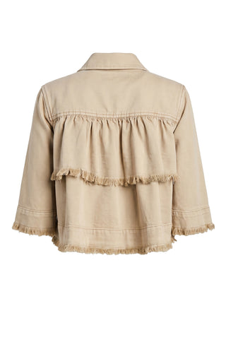 Liverpool 3/4 Sleeve Frayed Flounce Jacket in Light Khaki