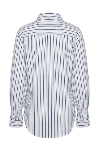 Liverpool White with Navy Stripes Button Front Shirt