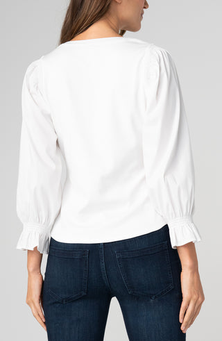 Liverpool White 3/4 Sleeve Top with Smocking