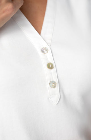 Liverpool White 3/4 Sleeve Top with Smocking