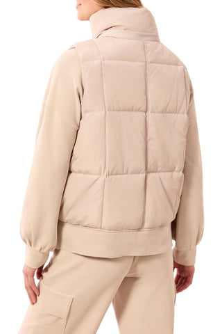 Tribal Quilted Puffer Vest with Removable Hood in Sanddune