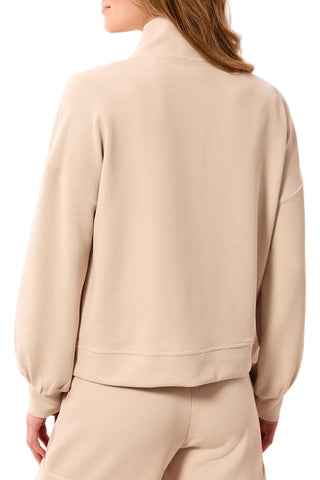 Tribal Long Sleeve Mock Neck Zip Cardigan with Pocket in Sanddune