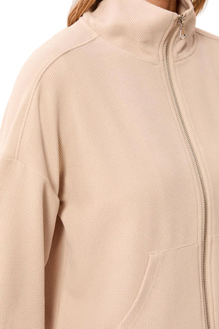 Tribal Long Sleeve Mock Neck Zip Cardigan with Pocket in Sanddune
