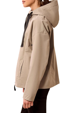 Tribal Long Sleeve Hooded Zip Front Coat in Dry Sand