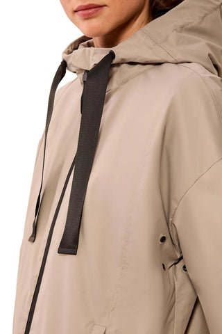 Tribal Long Sleeve Hooded Zip Front Coat in Dry Sand