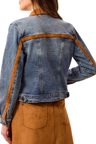 Tribal Moonlight Zip Front Denim Jacket with Suede Trim