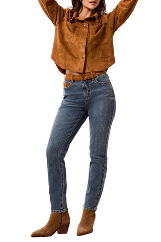 Tribal Audrey Hugging Slim Ankle Denim with Suede Trim